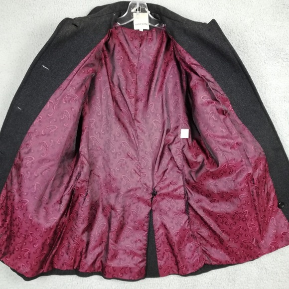 Anne Klein Womens Pea Coat Wool Blend Black Herringbone Button Front Petite 6P - Picture 9 of 12